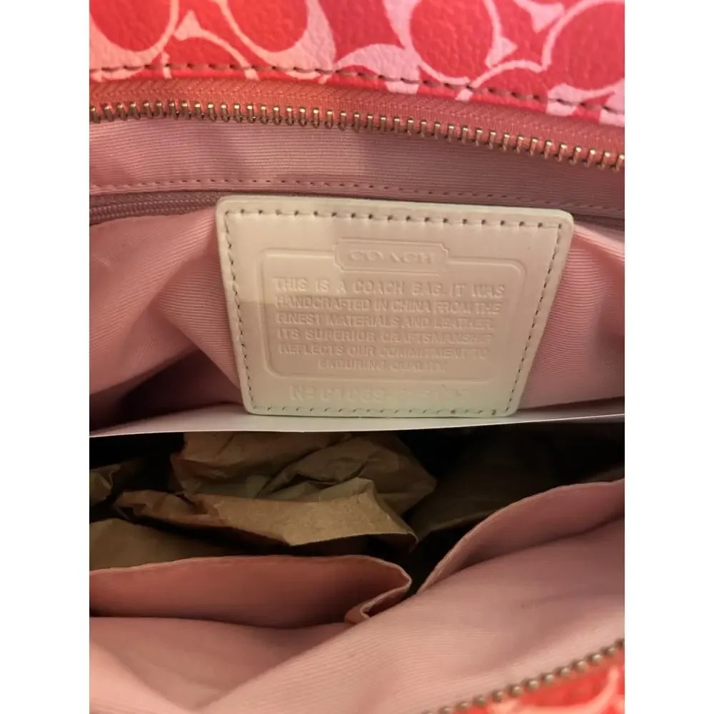 Coach Heritage Chelsea Tote Coated Canvas Y2K F15137 Pink & Red Cream Trim COA